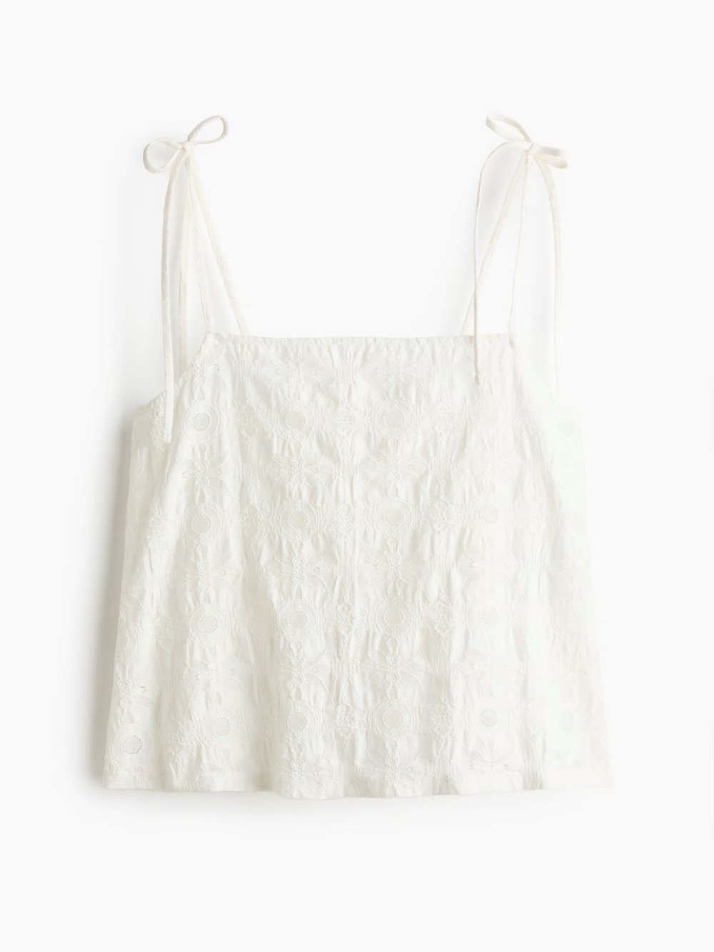 H&M White Jacquard Tie-Shoulder Camisole